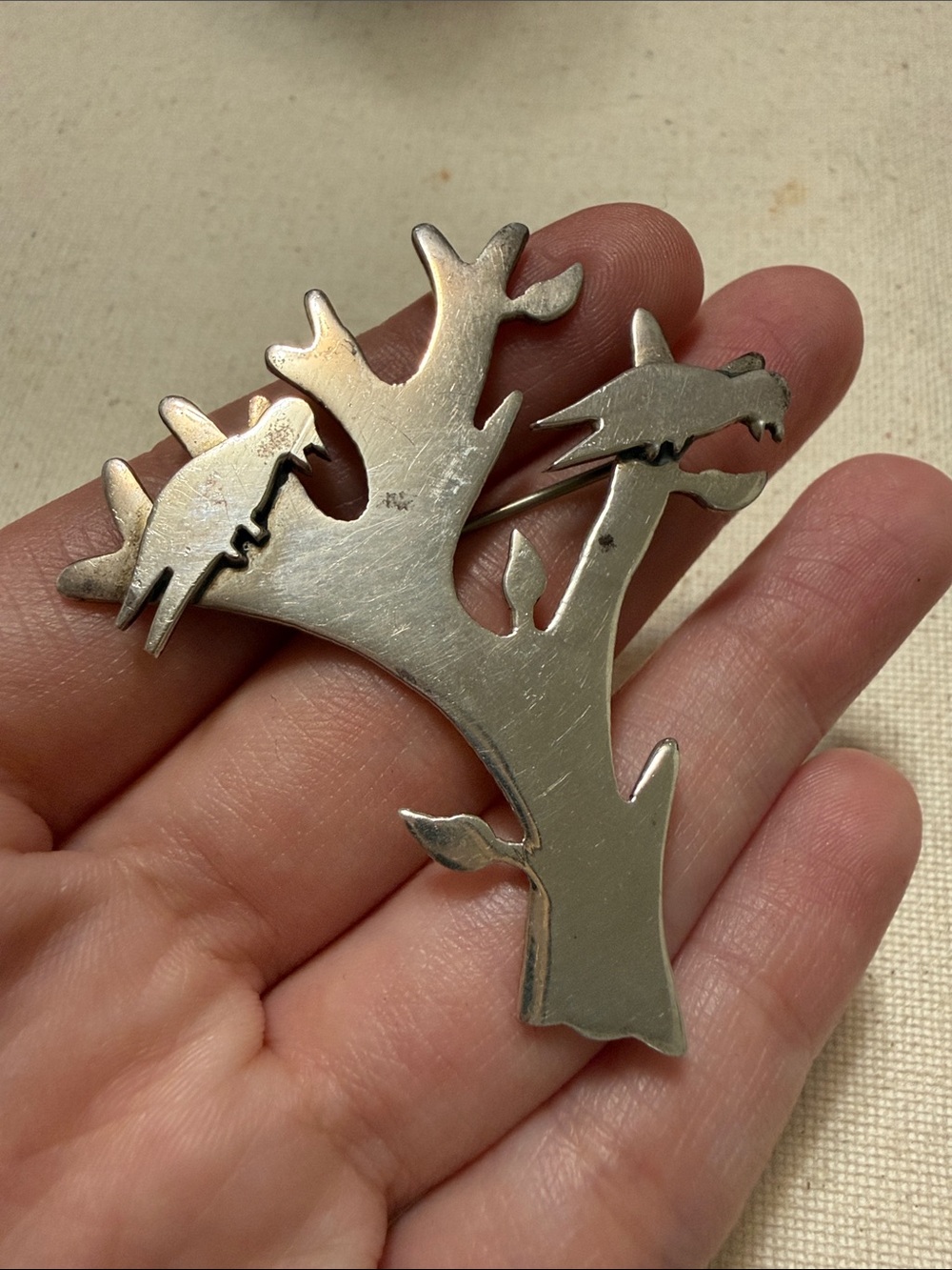 Sterling Silver 925 Mexico Tree & Birds Brooch
